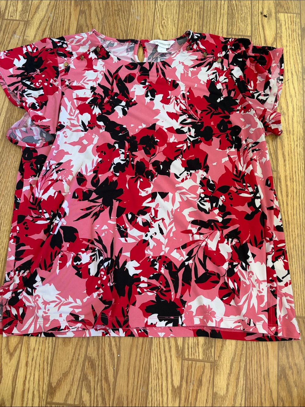 Boutique Floral Print Flutter Sleeve Top - Pink/Red/Black